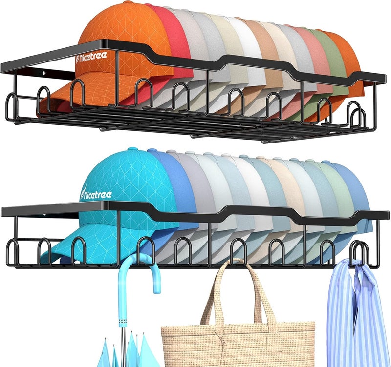 Nicetree Hat Racks for Baseball Caps Wall - Metal Hat Organizer for 48 Baseball Caps Holder, 2 Pack Hat Storage Organizer for Closet, Bedroom, Living Room - Image 1